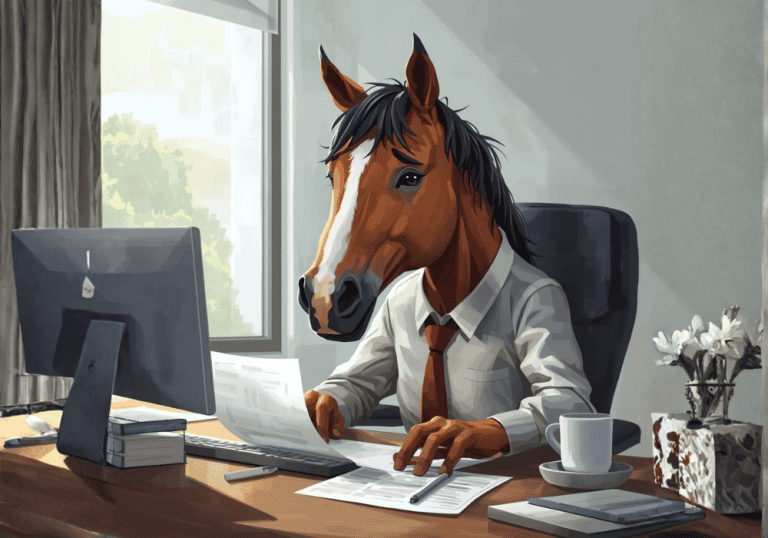 Horse doing paperwork